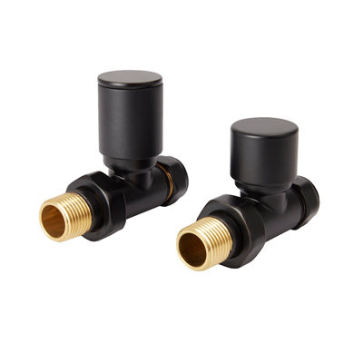 Goodhome Matt Black Straight Manual Radiator Valve & Lockshield (Dia)15Mm, Pack Of 2
