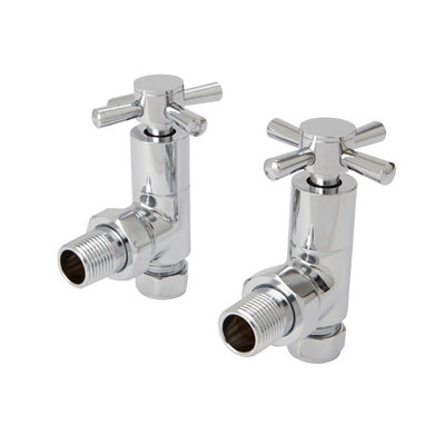 Goodhome Gloss Chrome Effect Angled Manual Radiator Valve & Lockshield Cross Top (Dia)15Mm, Pack Of 2