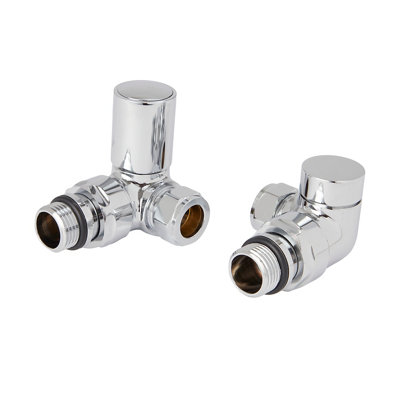 Goodhome Gloss Chrome Effect Corner Manual Radiator Valve & Lockshield (Dia)15Mm, Pack Of 2
