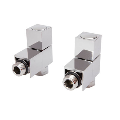 Goodhome Square Gloss Chrome Effect Angled Manual Radiator Valve & Lockshield (Dia)15Mm, Pack Of 2