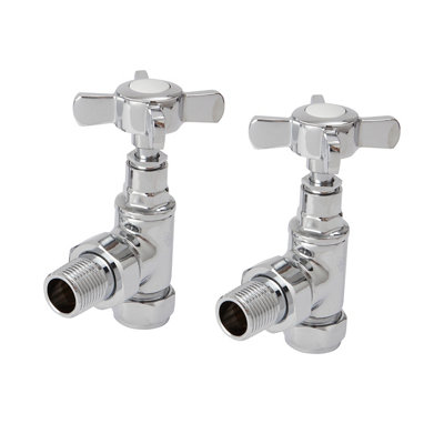 Goodhome Gloss Chrome Effect Angled Manual Radiator Valve (Dia)15Mm, Pack Of 2