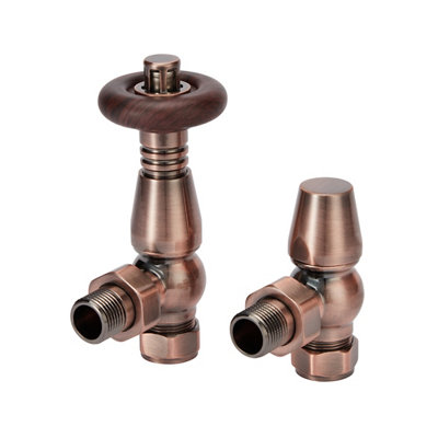 Goodhome Polished Copper Angled Radiator Valve & Lockshield (Dia)15Mm X ½"