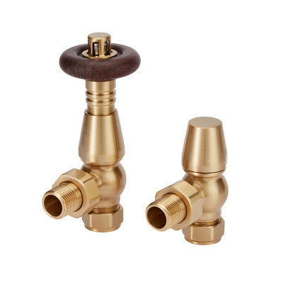 Goodhome Polished Gold Angled Radiator Valve & Lockshield (Dia)15Mm X ½"