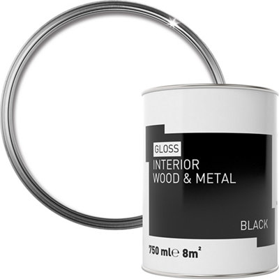 B&Q Black Gloss Metal & Wood Paint, 750Ml