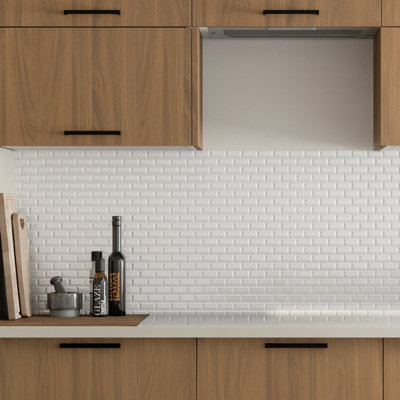 Goodhome Trentie White Polished Gloss Flat Ceramic Mosaic Tile Sheet, (L)300Mm (W)300Mm