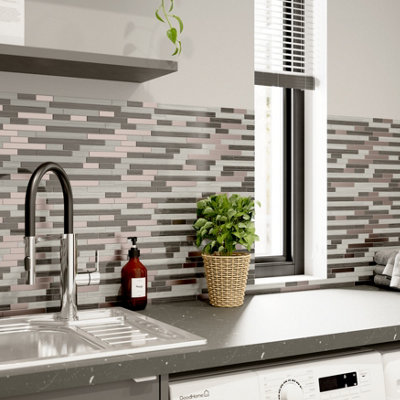 Goodhome Foxe Grey Muretto Polished Gloss Flat Glass Mosaic Tile Sheet, (L)300Mm (W)300Mm