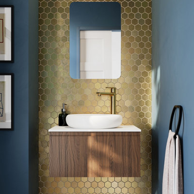 Goodhome Albena Gold Satin Flat Metal Mosaic Tile Sheet, (L)300Mm (W)300Mm