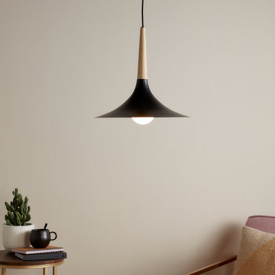 Goodhome Arraqis Matt Black Wood Effect Pendant Ceiling Light, (Dia)380Mm
