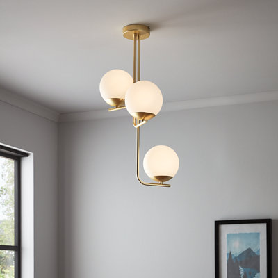 Goodhome Baldaz Satin Brass Effect 3 Lamp Pendant Ceiling Light, (Dia)400Mm - Refurbished