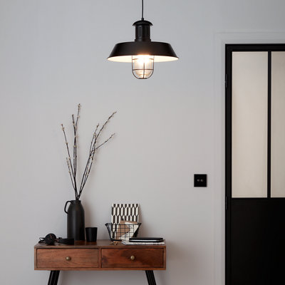 Goodhome Genly Gloss Black Pendant Ceiling Light, (Dia)390Mm