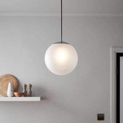 Goodhome Dacite Matt White Chrome Effect Pendant Ceiling Light, (Dia)280Mm