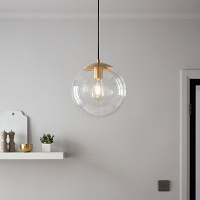 Goodhome Dacite Satin Transparent Brass Effect Pendant Ceiling Light, (Dia)280Mm