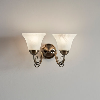 Goodhome Dives Antique Brass Effect Double Wired Wall Light