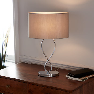 Goodhome Carnavon Modern Round Shiny Light Grey Chrome Effect Table Light