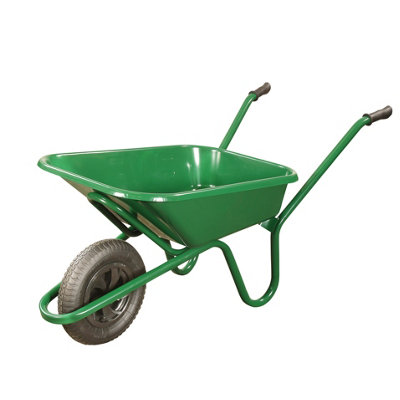 Walsall Wheelbarrows Endurance Green Metal Painted 90L Heavy Duty Pneumatic Wheel Wheelbarrow, 13Kg