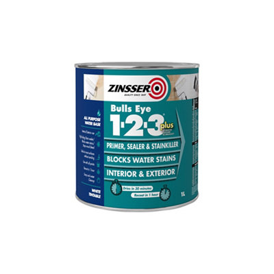 Zinsser Bulls Eye 1-2-3 White Multi-Surface Primer, Sealant & Stain Block, 1L