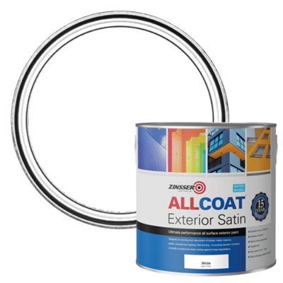 Zinsser Allcoat White Water Based Exterior Satin Paint 2.5L