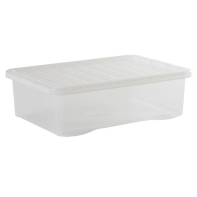 Wham Crystal Clear Rectangular 32L Medium Plastic Stackable Underbed Storage Box With Lid