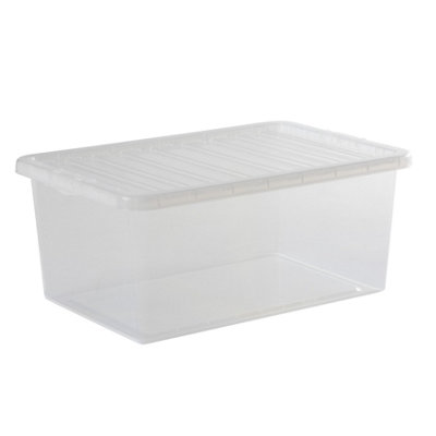 Wham Crystal Clear Rectangular 45L Medium Plastic Stackable Storage Box With Lid