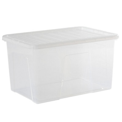 Wham Crystal Clear Rectangular 60L Large Plastic Stackable Storage Box With Lid