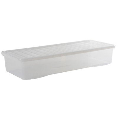 Wham Crystal Clear Rectangular 55L Large Plastic Stackable Underbed Storage Box With Lid