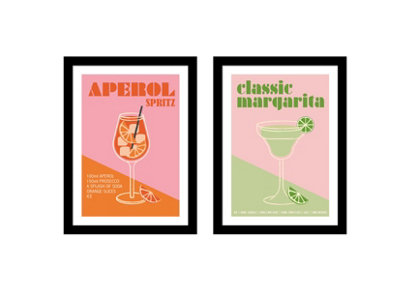 Arthouse Cocktails Pink, Green & Orange Framed Print (H)50Cm X (W)40Cm, Set Of 2