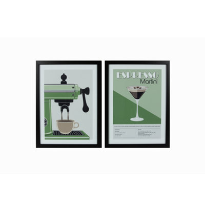 Arthouse Espresso Martini Green & Black Framed Print (H)40Cm X (W)30Cm, Set Of 2