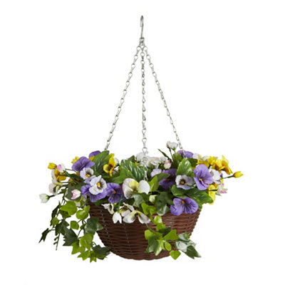 Smart Garden Pansy Artificial Purple & Yellow Round Plastic Hanging Basket, 30Cm