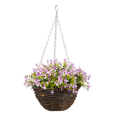 Smart Garden Pansy Artificial Lilac & Green Round Plastic Hanging Basket, 25Cm