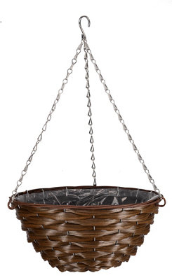 Smart Garden Faux Rattan Brown Round Plastic Hanging Basket, 35Cm