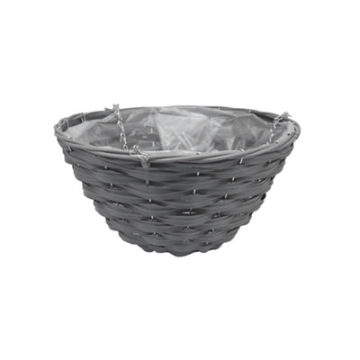 Smart Garden Faux Rattan Grey Round Plastic Hanging Basket, 35Cm