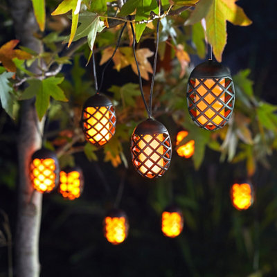 Smart Solar Flaming Lantern Solar-Powered Orange 10 Led Outdoor String Lights