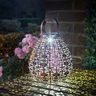 Solar Bronze Metal Bronze Effect -Powered Outdoor Led Lantern