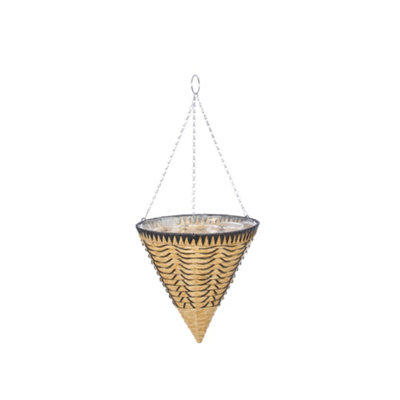 Smart Garden Faux Willow Weaved Brown Cone Plastic Hanging Basket, 35Cm