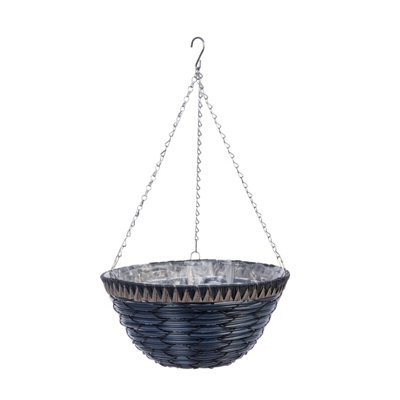 Smart Garden Faux Willow Weaved Grey Semi-Circle Plastic Hanging Basket, 35Cm