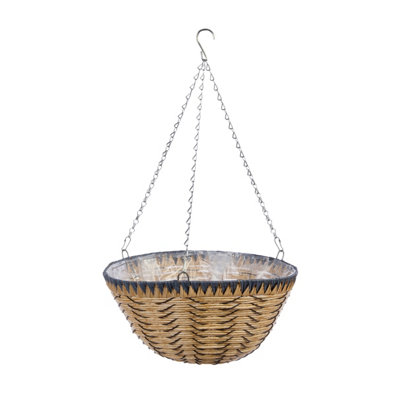 Smart Garden Faux Willow Weaved Natural Semi-Circle Plastic Hanging Basket, 35Cm