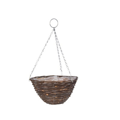Smart Garden Rustic Willow Weaved Brown Semi-Circle Rattan Hanging Basket, 40Cm