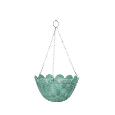 Smart Garden Faux Rattan Weaved Green Semi-Circle Plastic Hanging Basket, 35Cm