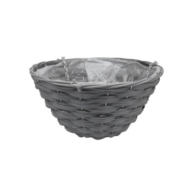 Smart Garden Faux Rattan Weaved Grey Semi-Circle Plastic Hanging Basket, 40Cm
