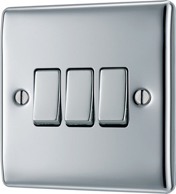 Bg Chrome 20A 2 Way 3 Gang Light Switch