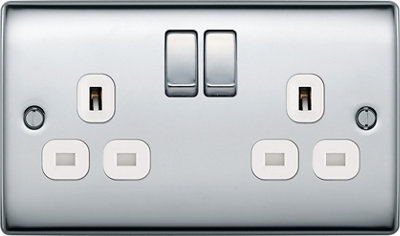 Bg Chrome Double 13A Switched Socket & White Inserts
