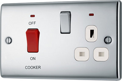 Bg Chrome Cooker Switch & Socket With Neon & White Inserts