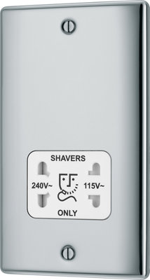 Bg Double Raised Slim Screwed Shaver Socket Gloss Chrome Effect
