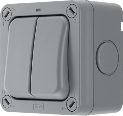 Bg 20A Grey 2 Gang Outdoor Weatherproof Switch With Led Indicator
