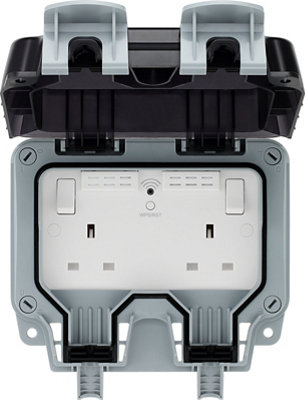 Bg Grey 13A 2 Gang Outdoor Weatherproof Switched Socket With Wifi Extender