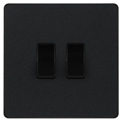 British General 20A 2 Way 2 Gang Double Light Screwless Switch Matt Black