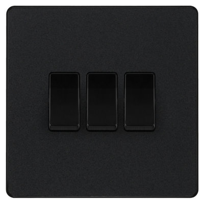 British General 20A 2 Way 3 Gang Triple Light Screwless Switch Matt Black