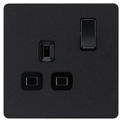 British General Single 13A Matt Black Switched Socket & Black Inserts