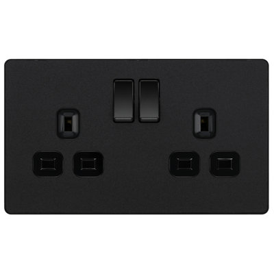 British General Double 13A Matt Black Switched Socket & Black Inserts