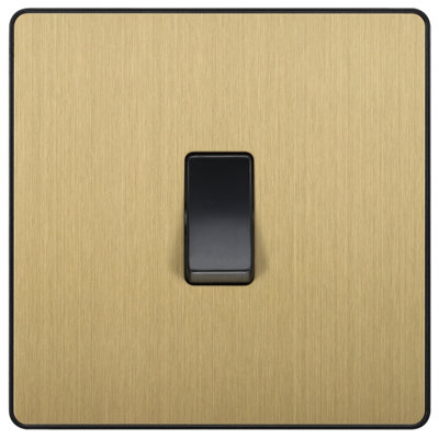 British General 20A 2 Way 1 Gang Single Light Screwless Switch Satin Brass Effect